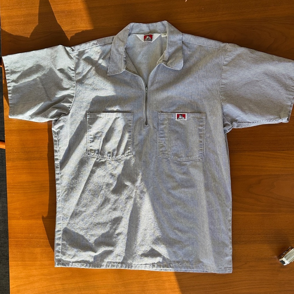 Ben Davis Pinstripe Blue and White 1/4 Zip Workshirt